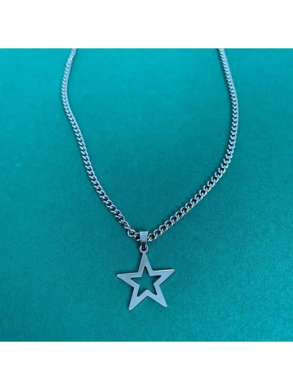 Cyber Y2k 2000s stainless steel simplistic grunge silver star opium necklace